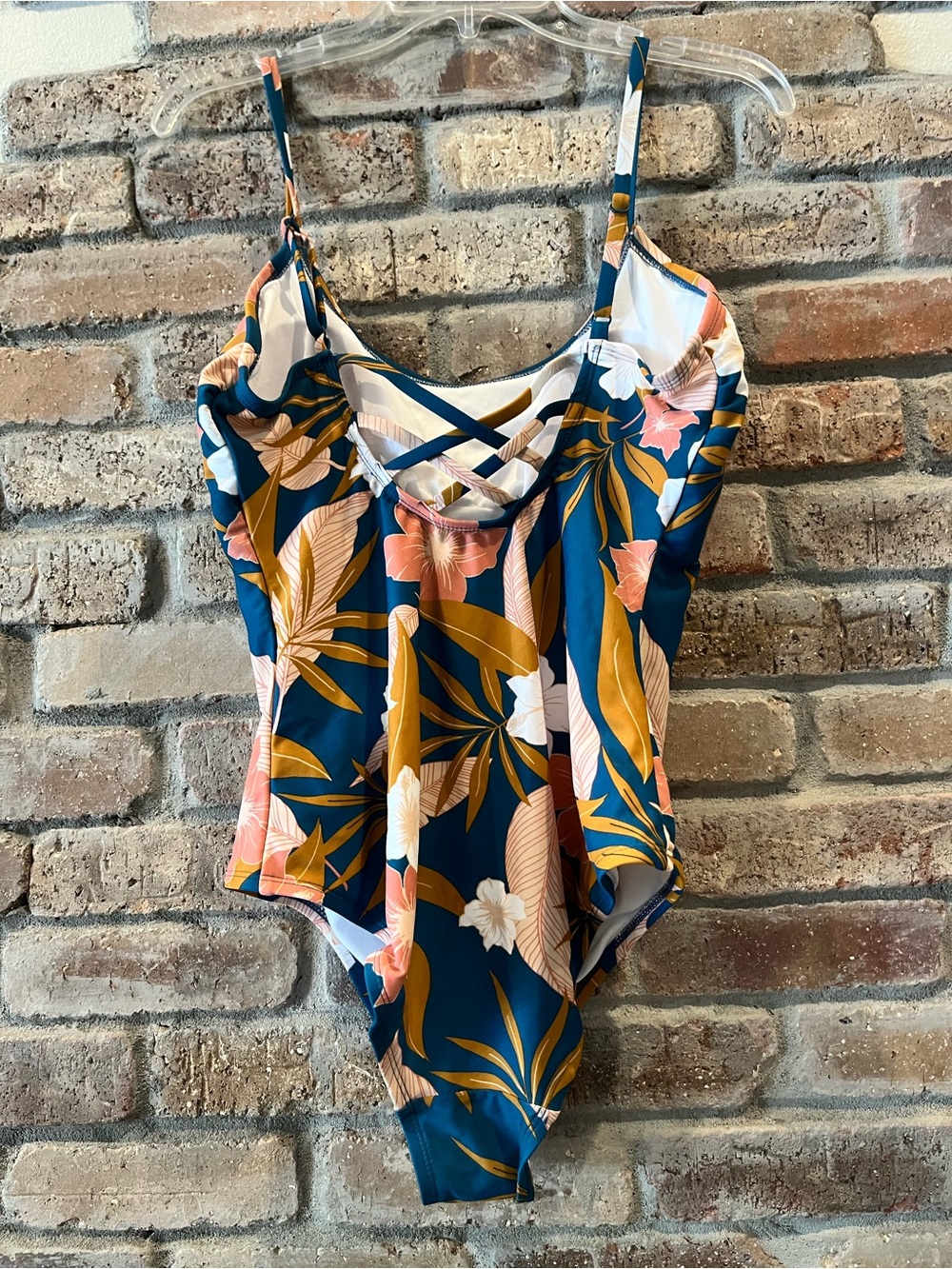 Kona Sol Teal Floral One-Piece Swimsuit with Coral & Mustard Motif - Picture 2 of 3